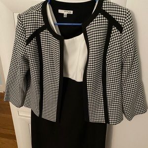 White and Black Business Dress with matching Blazer, Studio One New York, size 8